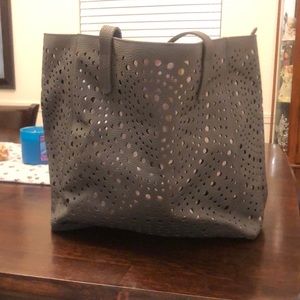 Bath & Body Works grey and metallic pink large tote bag